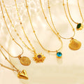 Waterproof 18k Gold Plated Jewelry Rose Flower Charm Sun Pendant Stainless Steel Heart Pendant North Star Necklace for Women