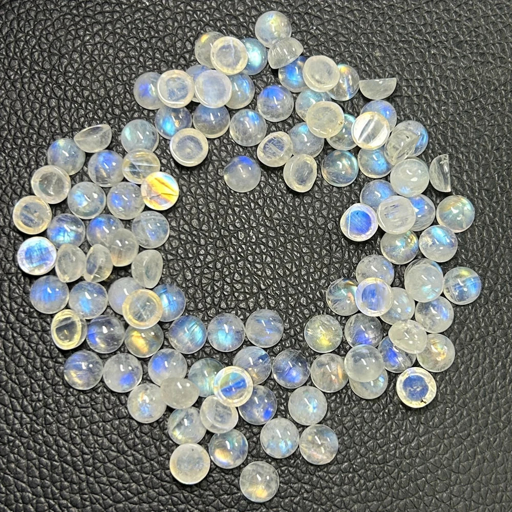 Wholesale Round Flat Bottom 1.5mm to 8mm Natural White Moon Stone Cabochon Loose Gemstone