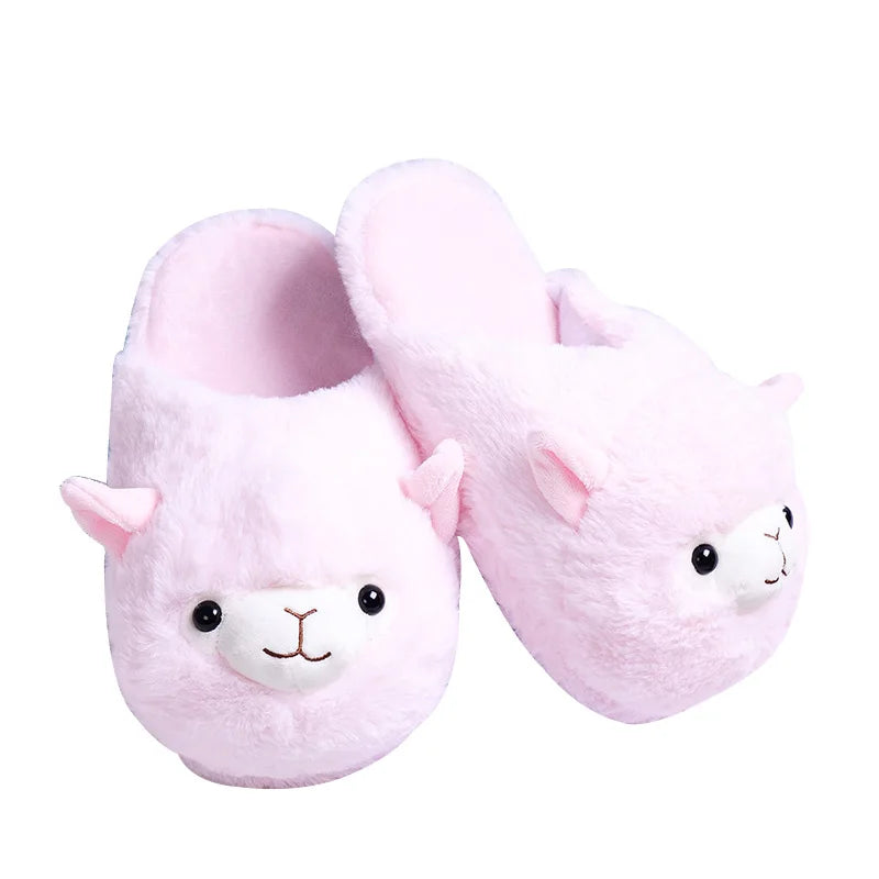 Cotton Slippers for Woman Comfortable Fashion Alpaca Fur Lady Slippers Llama Sheep Indoor Shoes