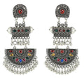 Factory Wholesale Ethnic Style Retro Alloy Carved Inlaid Crystal Beads Tassel Statement Earrings