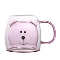 New Cute Cartoon Bear Shaped Double Wall Glass Cup with Handle for Milk and Juice