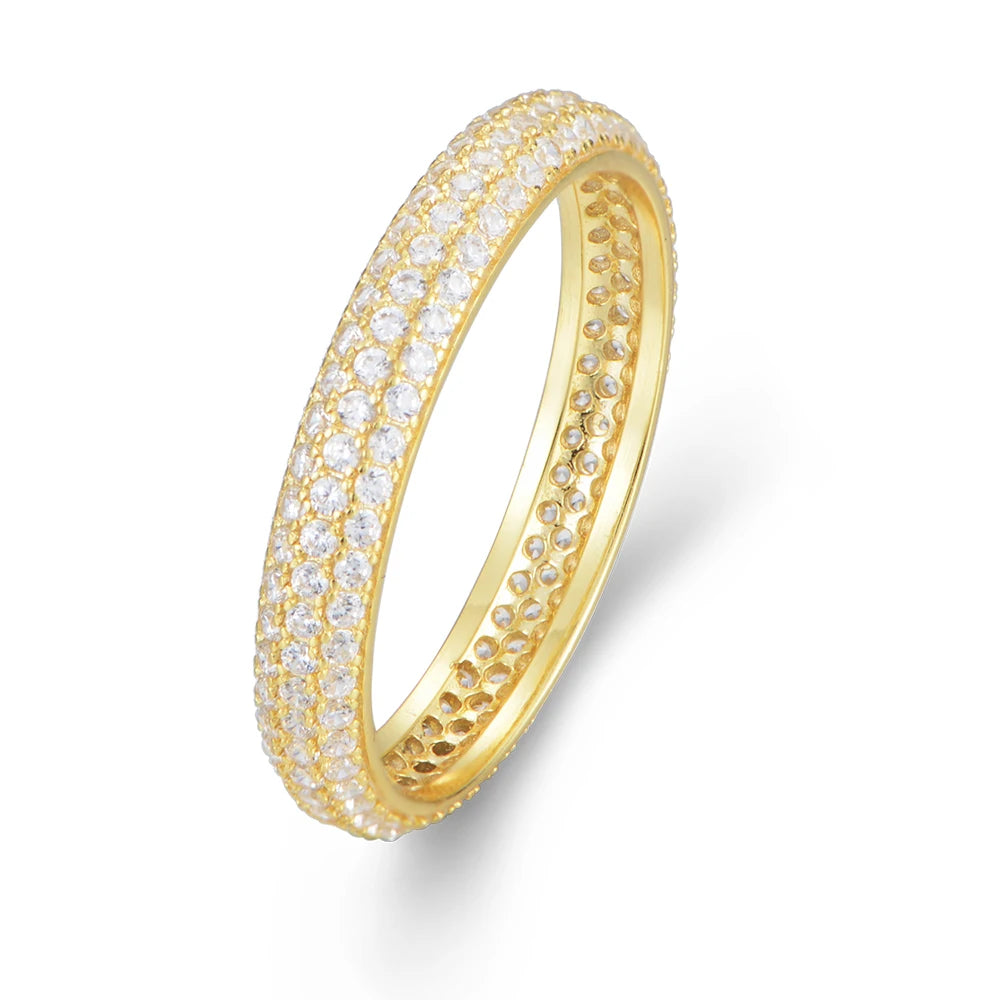 Latest Sparkling 925 Sterling Silver 14k Gold Three Rows Full Drill Zircon Rings