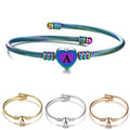Rainbow Heart Initials Stainless Steel Bracelet Custom 26 Letters Engraved Bracelet for Woman Girl Jewelry Birthday