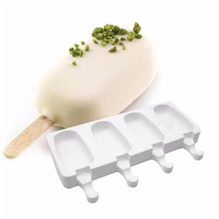 BPA-Free 4 Cavity Oval & Heart Ice Cream Molds Eco-Friendly and Oven Safe Silicon Tools Sustainable for Ice Cream Lovers