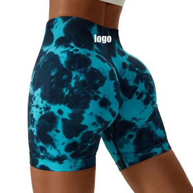 Women High Rise Stretchy Soft Seamless Scrunch Tie Dye Yoga Shorts Push up Fitness Shorts