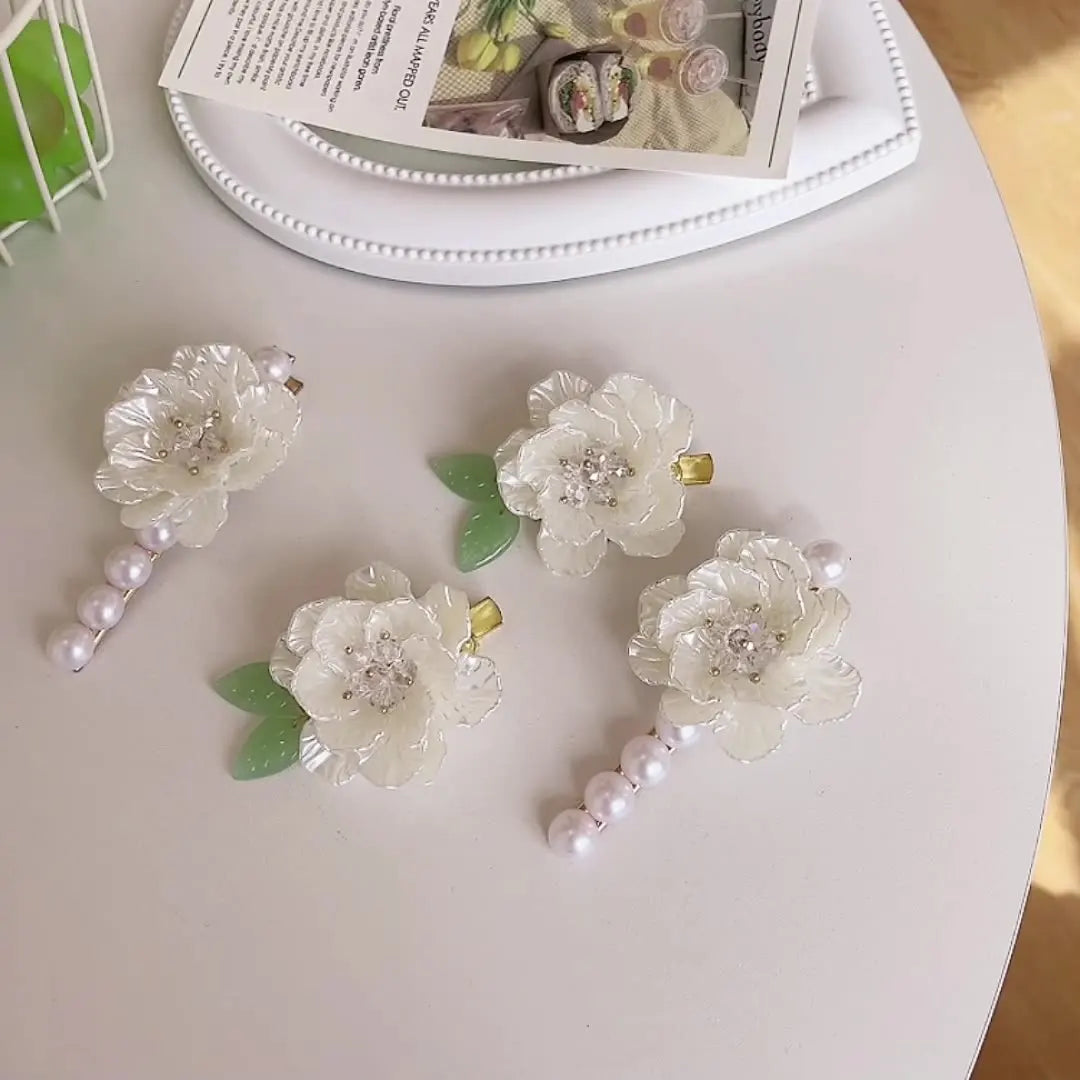 Sweet Pearl Hair Clip Korea Super Fairy Camellia Edge Clip Makeup Stylish Fancy Pear Flower Camellia Hairpins