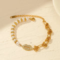 New Arrival Stainless Steel Mouth Cz Bracelet Gold Plated Half Knot Half Pearl Bead Charm Bracelet for Women and Girls
