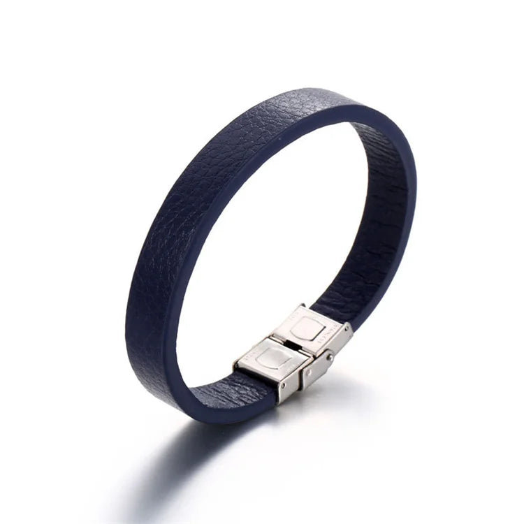 New Arrival Men's Bracelets Steel and Leather Handmade Jewelry Magnetic Clasp Leather Bracelet Man