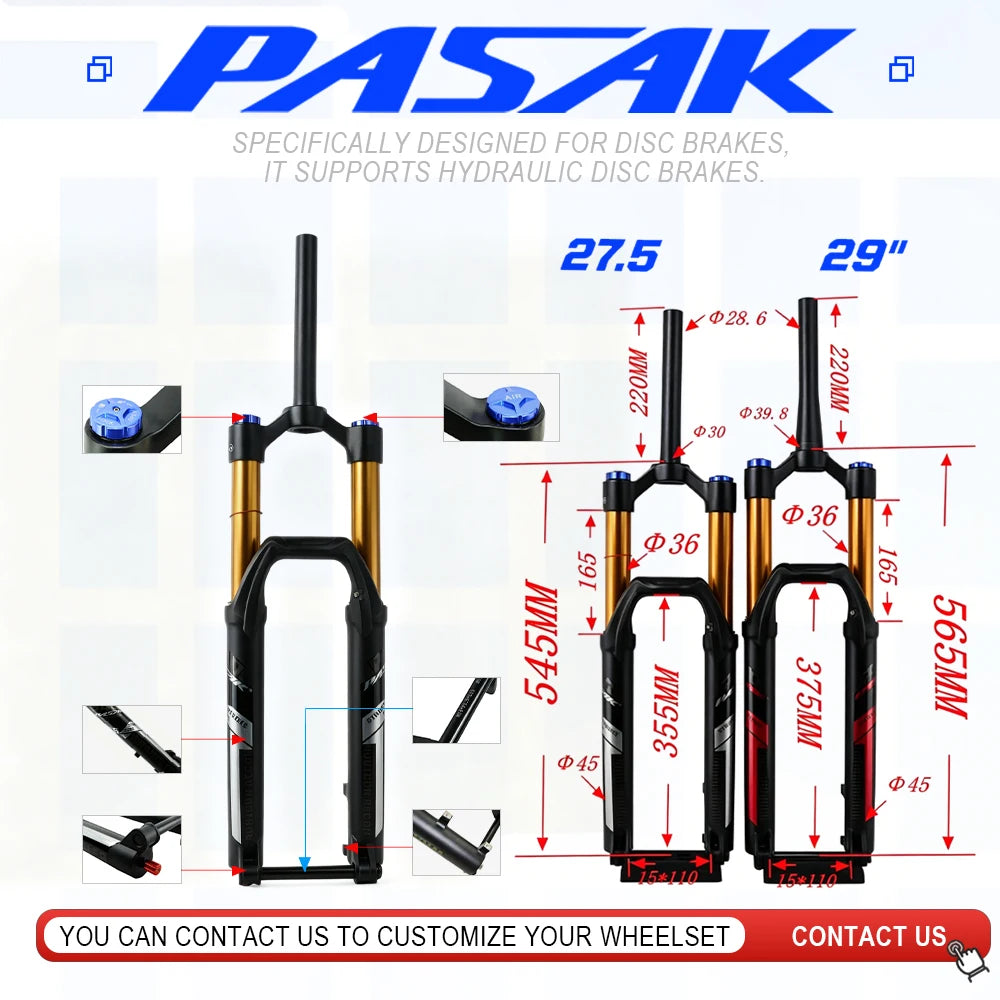 mtb bike fork mountain bicycle suspension forks 27.5" 29inch ER 1-1/8" 1-1/2" 39.8air resilience thru axle15*110 damping centru