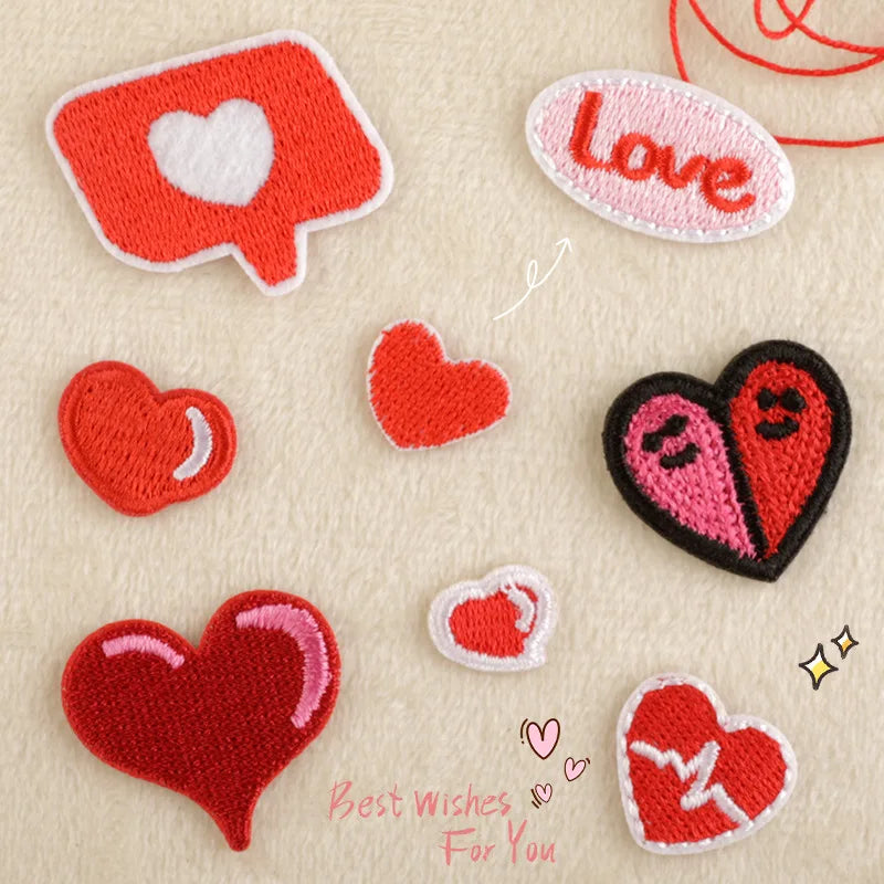 Stock  Iron on Backing Cute Mini  Embroidery Red Heart love  Valentine Patch for Luggage Tag Bag Decoration