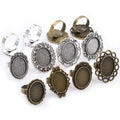 5pcs/lot Fit 13x18mm Oval Adjustable Ring Settings Blank Base 13*18mm Glass Cabochons Bronze Antique Silver Plated Rings Bezel