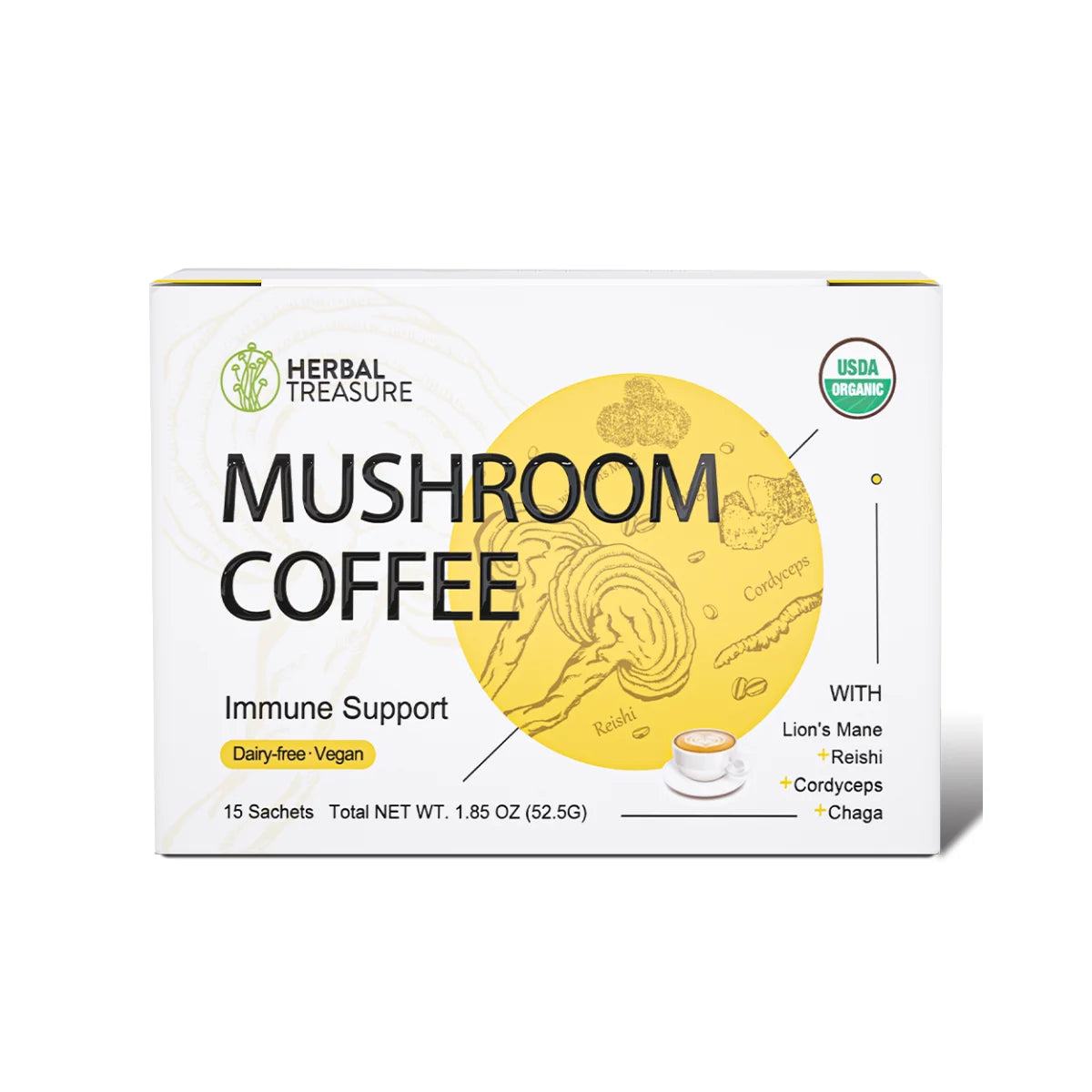 Instant Coffee 4 in 1 Mushroom Coffee Instant Coffee with Reishi Chaga Lions Mane Cordyceps Mushroom Extract