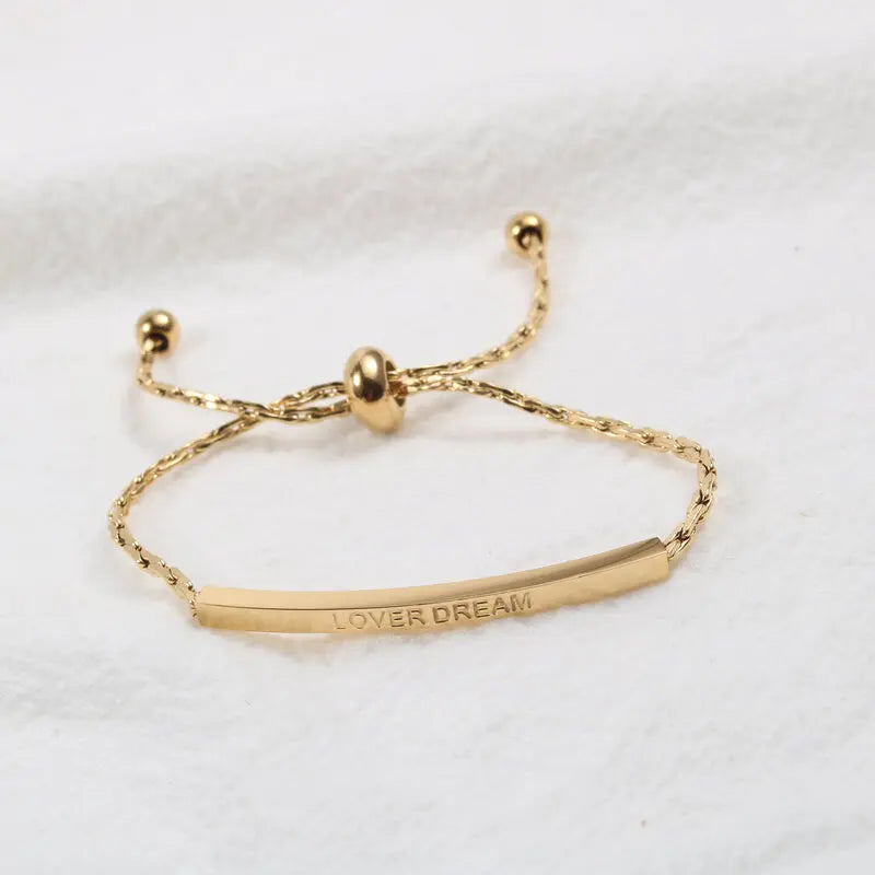 High End Gold Plated Stainless Steel Letters Bar Bracelet for Women Wholesale Jewelry