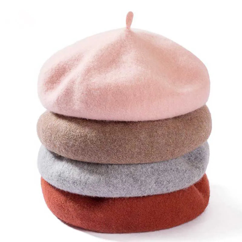 Women Wool Berets French Artist Style Warm Winter Beanie Hat Retro Plain Beret Solid Color Elegant Lady All Matched Autumn Caps