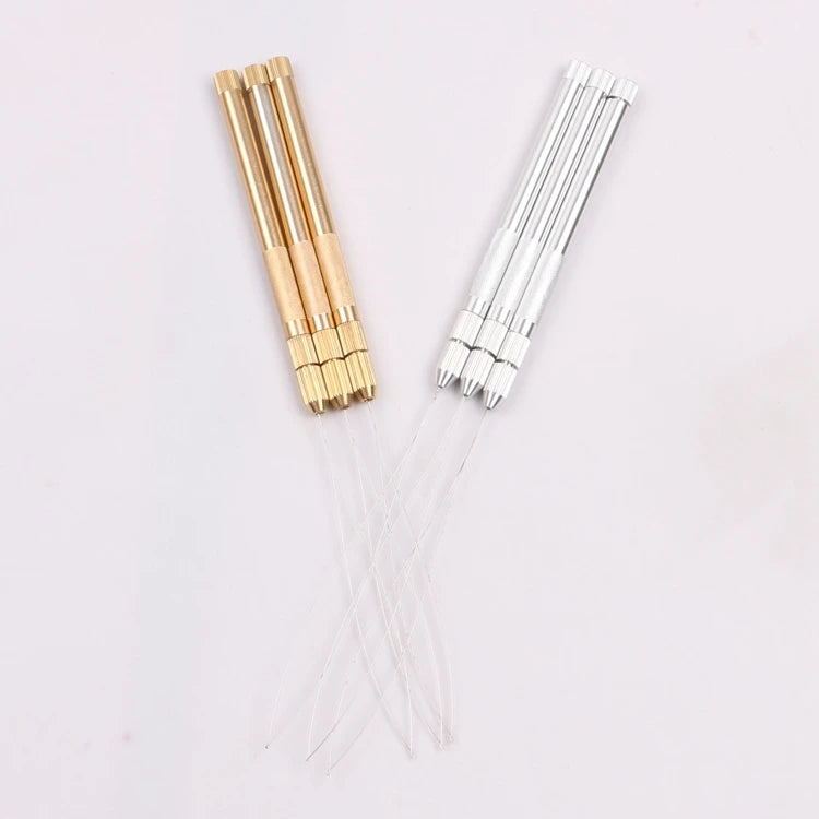 Gold & Silver Color Aluminum Handle Pulling Loop Threader Hook Needle for Micro Rings Hair Extensions Wig Making Tools