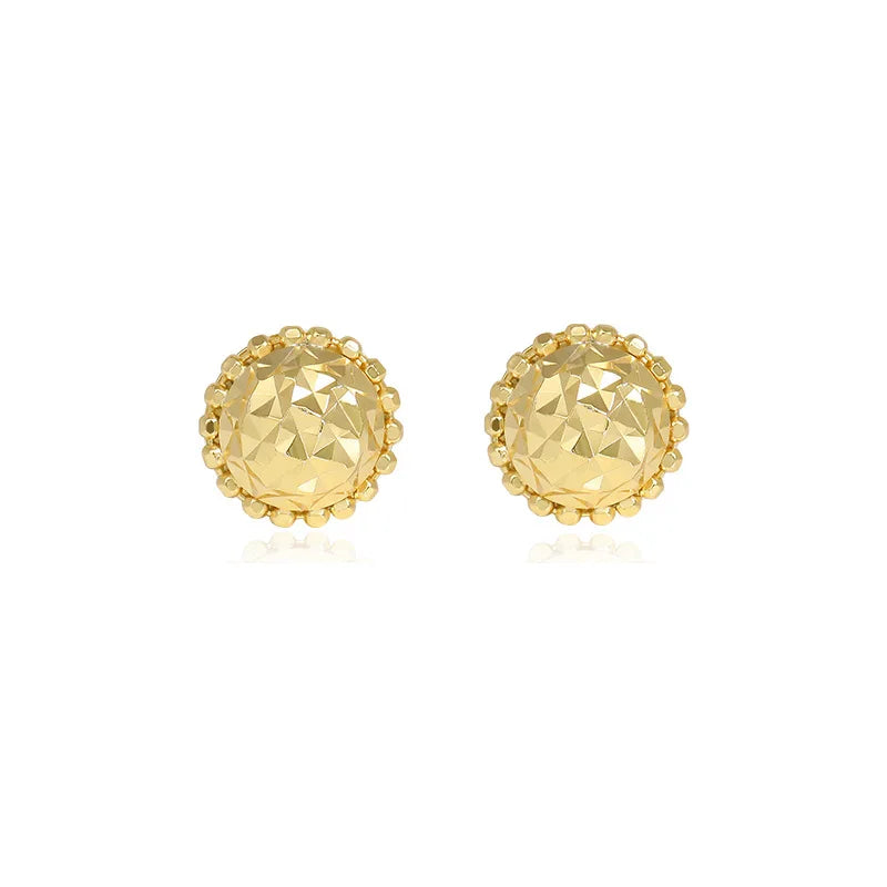 Fancy Round Women Fashion Gold Plated 925 Sterling Silver Nugget Stud Earrings