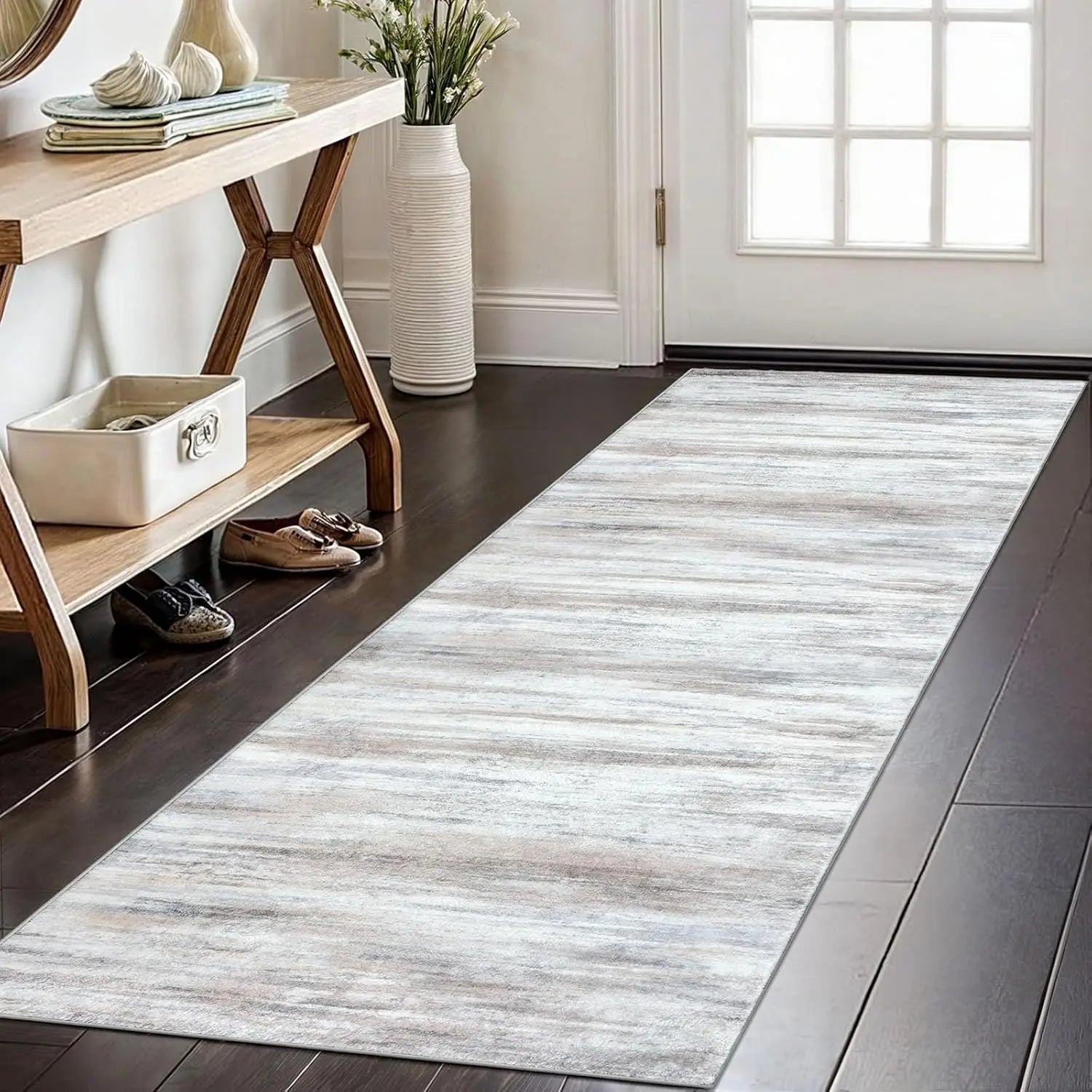 Modern Runner Rug Washable Non-Slip Soft Abstract Hallway Carpet Distressed Carpet Runner for Entryway Bathroom Laundry Room