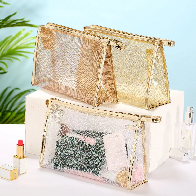 Square Creative Jelly Gold Silk Makeup Storage Travel for Toiletry Bag Cosmetic Bags & Cases