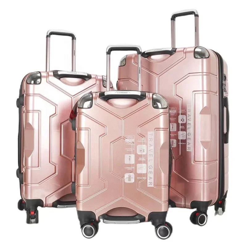 Customizable Luxury Travel Luggage Set 3 Corner On-Piece Suitcases with Zipper Closure Mainly Made of ABS  PC