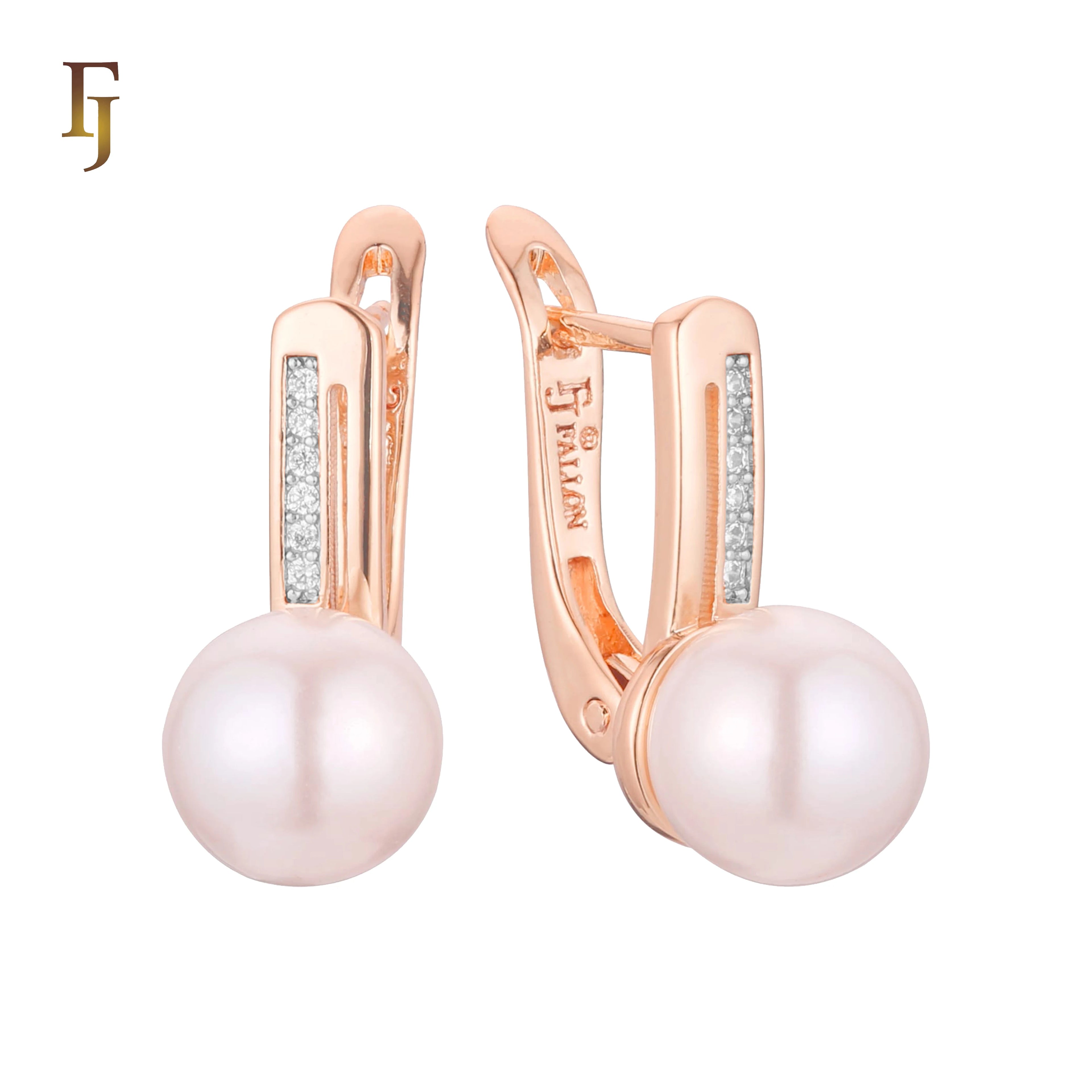FJ Fallon Fashion Jewelry Pearl Earrings Plated in Rose Gold Two Tone Brass Based