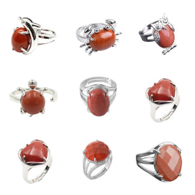 Classical Natural Gemstone Red Jasper Ring Multiple Styles Silver Alloy Ring for Women Men Anniversary Gift