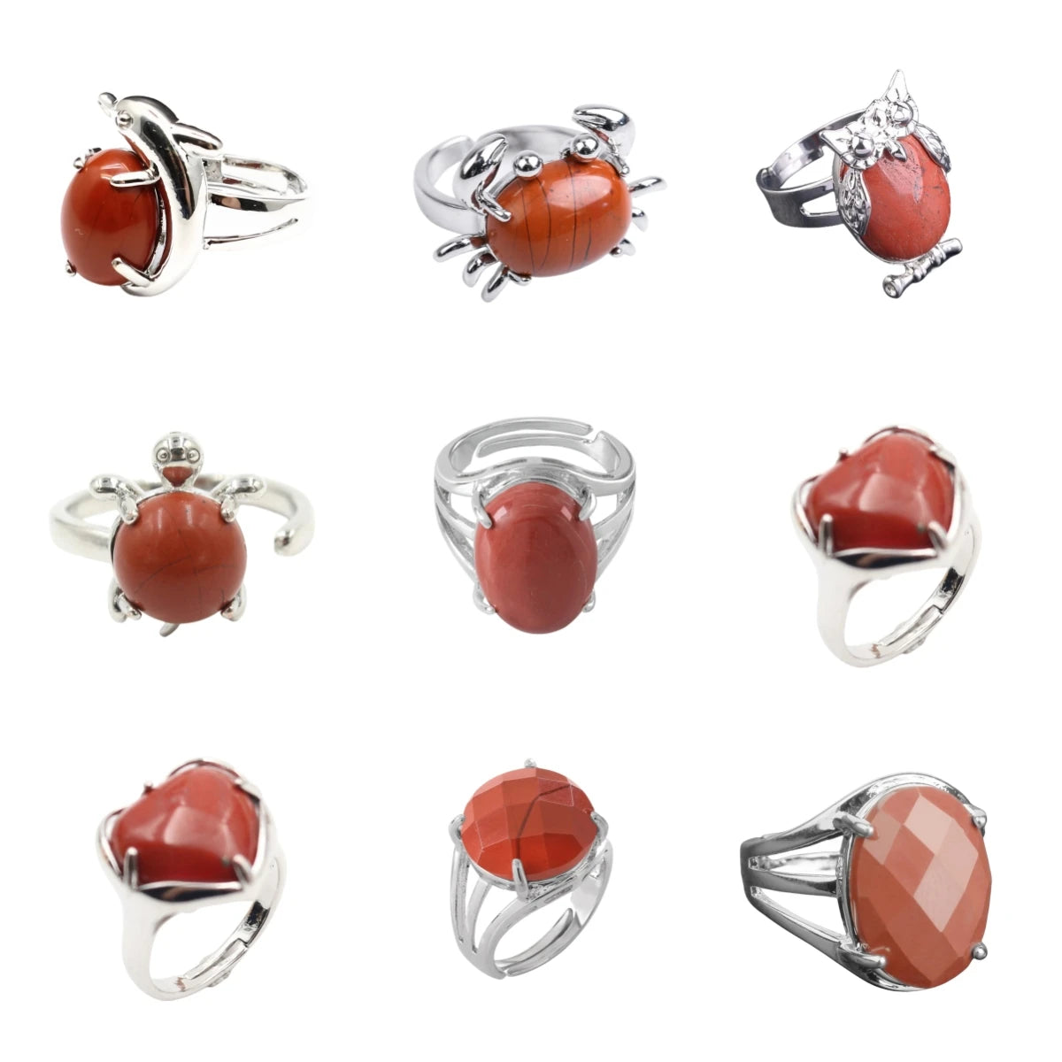 Classical Natural Gemstone Red Jasper Ring Multiple Styles Silver Alloy Ring for Women Men Anniversary Gift