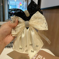 Korean Bow Rhinestone Spring Clip Women Head Ornament Barrette Accessories Lace Satin Tassel Ponytail Hairpin