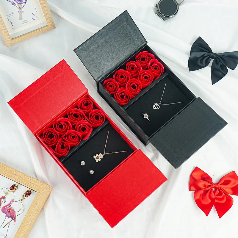 A1 Spot Whole Valentine'S Day Rose Jewelry Box Double Door Gift Box Ring Necklace Jewelry Soap Flower Gift Box  for Girlfriend