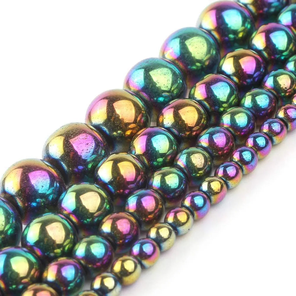 Wholesale Round Shape Rainbow Hematite Stone Beads 3/4/6/8/10MM Crystal Lampwork & Glass Beads for Jewelry Making DIY