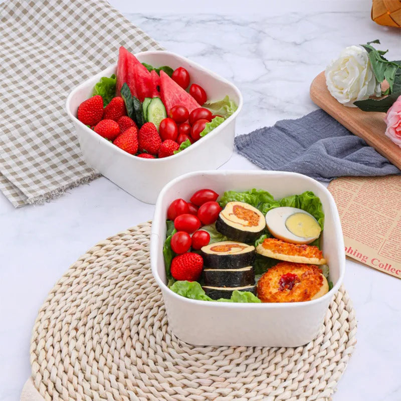 Wholesale Disposable Food-grade Lunch Boxes Customizable Square Paper Bowls Fitness Takeout Fast Food Packaging