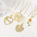 Wholesale Mother's Day Mama Heart  Rose with Zircon Copper Chain  Necklace for Women