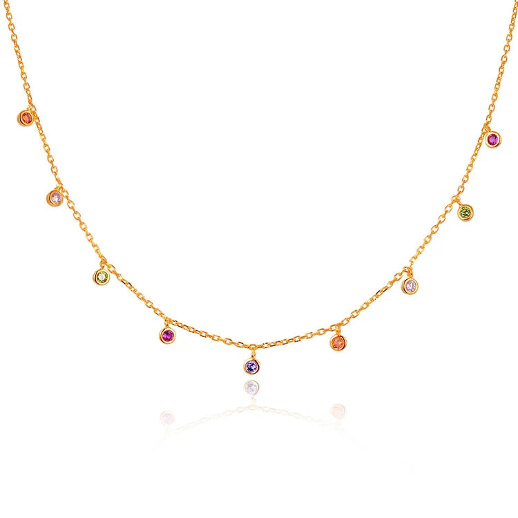 POLIVA Customizable Eyeglass Chain Rose Gold Plated 925 Sterling Silver Girl's Murano Glass Necklace Colorful Stone Inlay Safe