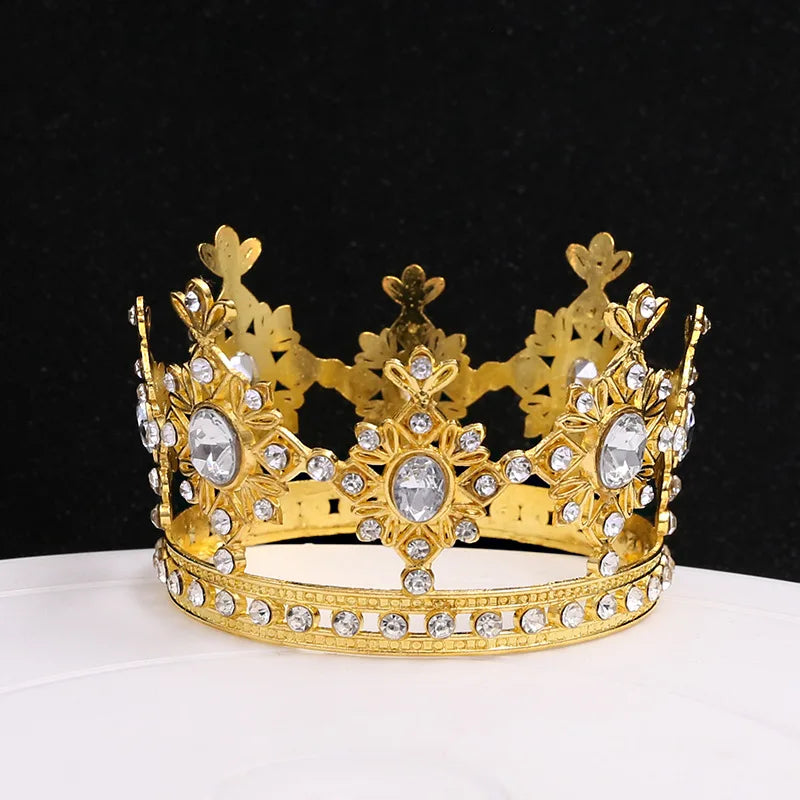 Wholesale Decoration Children's Round Head Crown Cake Birthday 8cm Gold Alloy Crown
