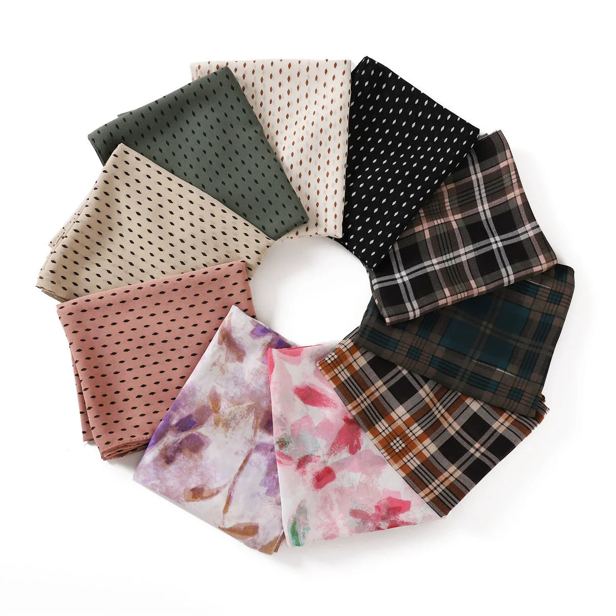 Adult Fashion Pearl Chiffon Turban Scarf Plaid Dot Printed Hijab Scarf for Daily Wear and Parties