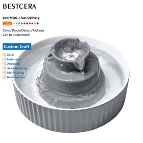 BESTCERA 2.1L Ceramic Pet Water Fountain Smart Pet Cat Water Fountains Ceramic for Cats and Dogs Automatic Cat Drinking Fountain