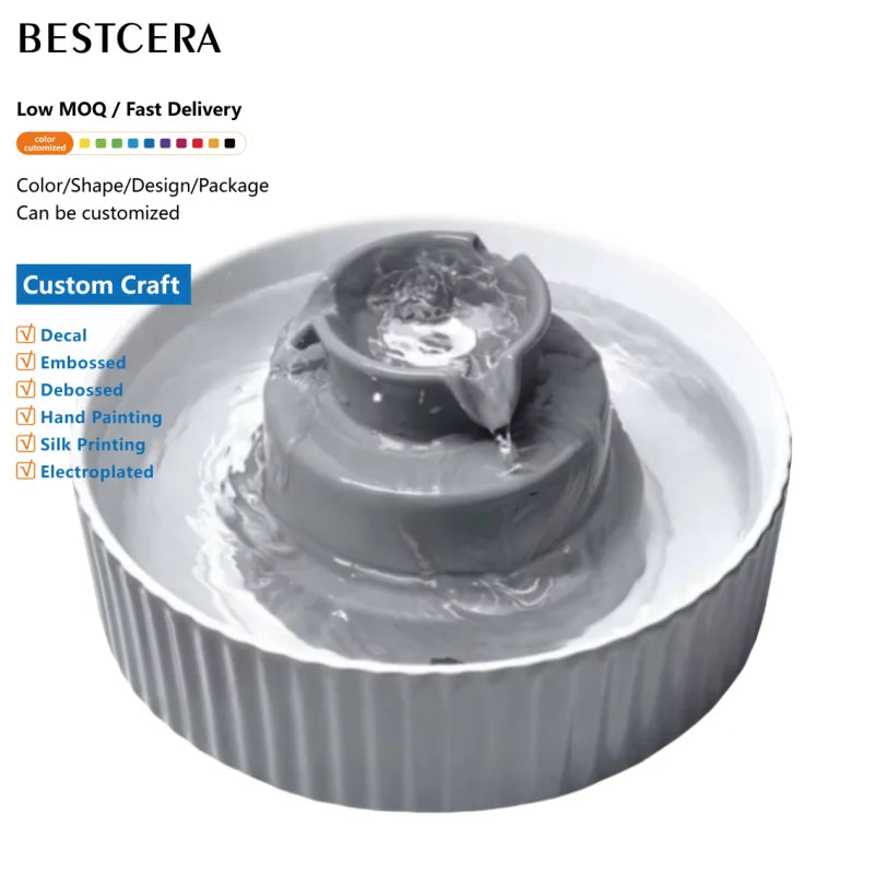 BESTCERA 2.1L Ceramic Pet Water Fountain Smart Pet Cat Water Fountains Ceramic for Cats and Dogs Automatic Cat Drinking Fountain