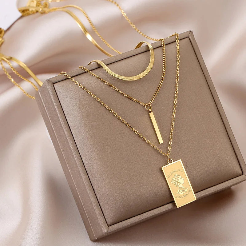 Nabest Women's Gold Plated Stainless Steel Rectangle Tags Necklace Waterproof Clavicle Choker with Link Chain Jewelry