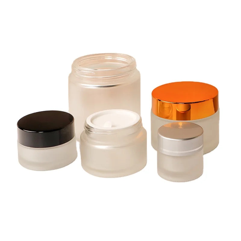 custom 50ml round empty frosted skin care facial cream glass cosmetic jars with lids