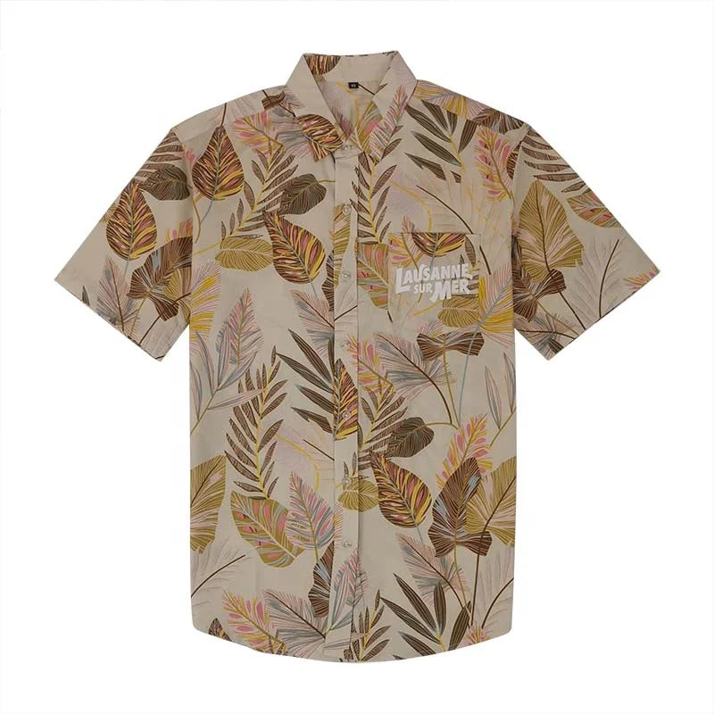 Custom Hot Selling Maple Leaf Pattern Hawaiian Short-sleeved Shirt Cool Shirt