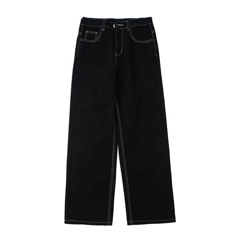 Stitch Denim Pants Mens High Street Wide Leg Pants Streetwear Loose Jeans Casual Trousers Men