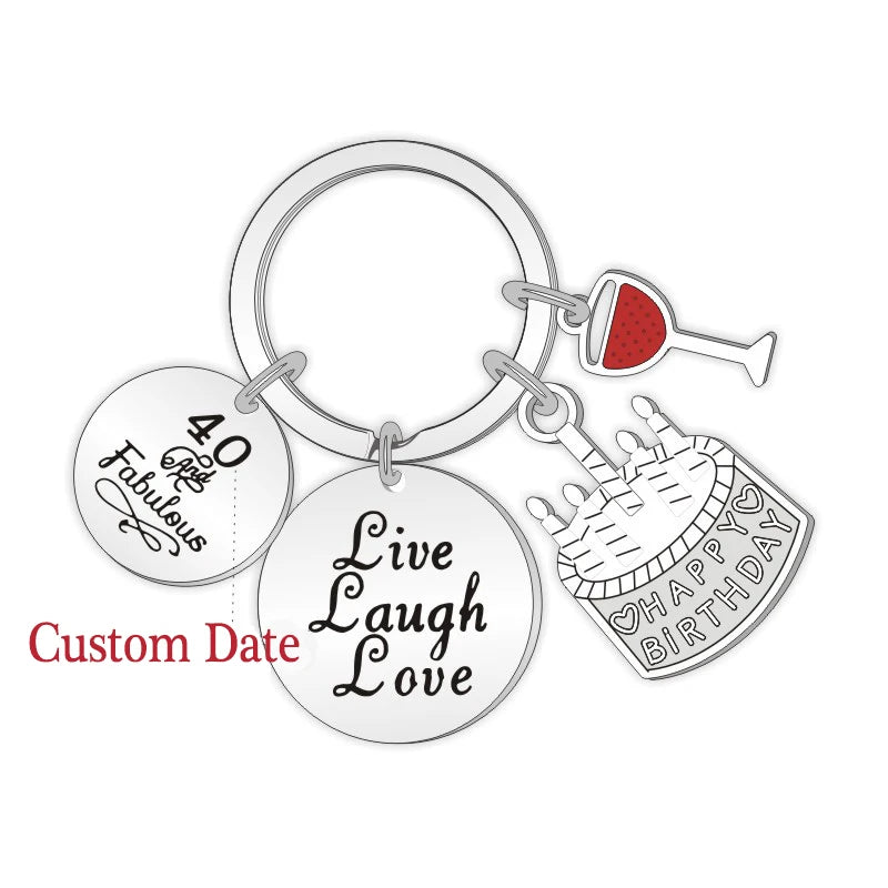 Stainless Steel Custom Birthday Years Date Key Chain with Personalized Heart Date Birthday Wedding Anniversary Gift Key Rings