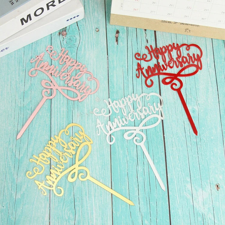 Acrylic Happy Anniversary Glitter Cupcake Topper for Wedding & Birthday Christmas Decorations