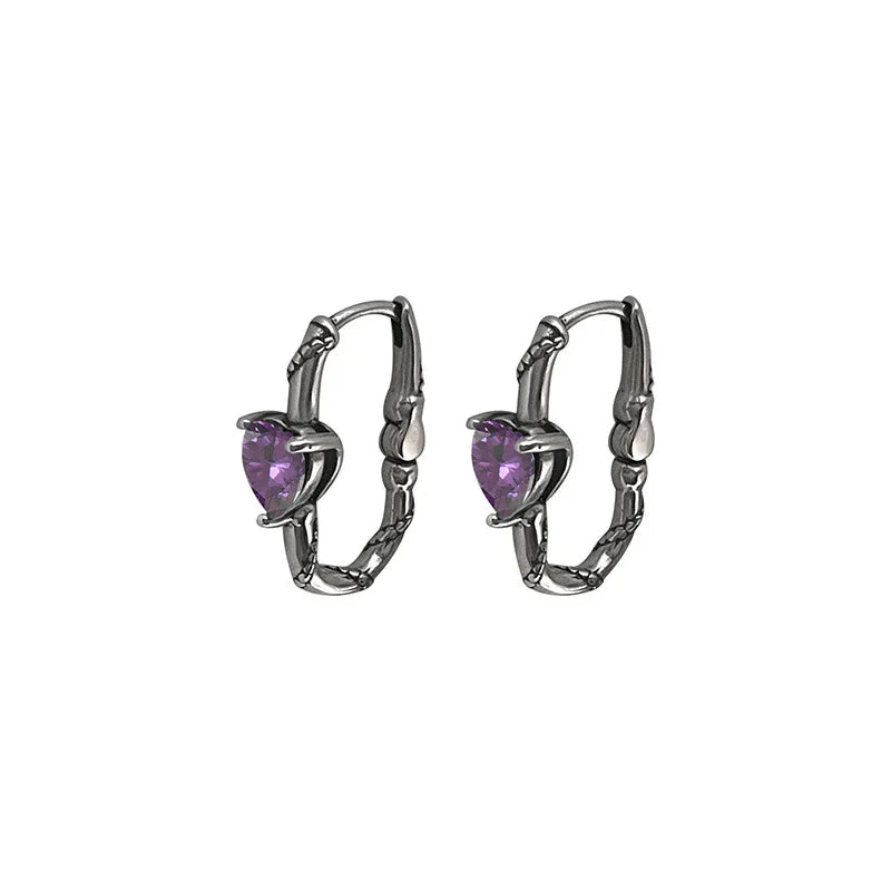Factory Wholesale 925 Silver Tiny Stud Earrings Dainty Love Heart Purple Stone Hoop Earrings Gold Filled Design for Engagement