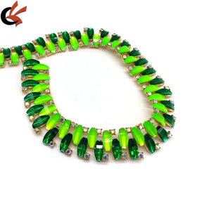 Hot Sale Neon Green Resin Gems Gold Metal Base Rhinestone Chain Trimming for Belly Dance Carnival Costume Decoration