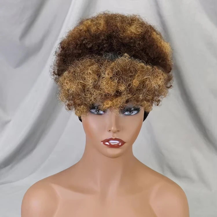 Ready to Ship Short Human Hair Wigs for Black Women Raw Indian Hair Glueless Wigs With Headband Cheap Full Machine Made Afro Wig