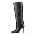 2019 Pointed Toe Black High Heel Knee High Boots for Women