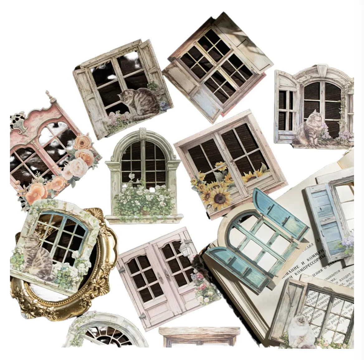 10 Pieces of Vintage Collage Cards Window Story Series Hundreds of Handbook Landscape Decoration Collage
