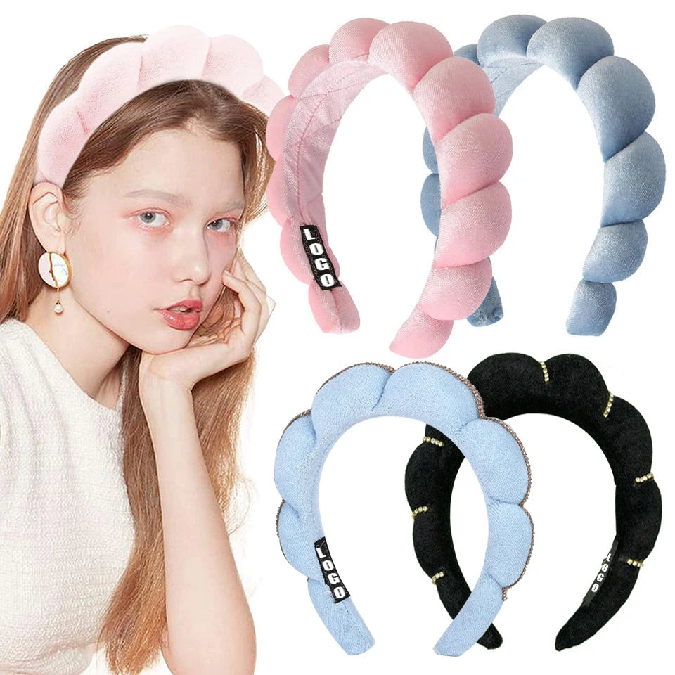 CHENGHE Custom Twist Sponge Headbands Spa Hairbands for Women Fabric HeadBand for Skincare Face Makeup Hair Hoop