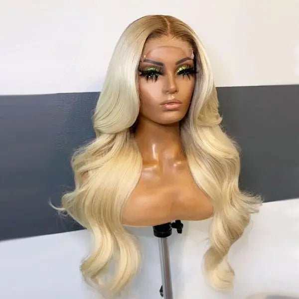Honey Blonde Transparent for Lace Front 100% Virgin Remy Human Hair for Dark Brown Roots Wig for Women