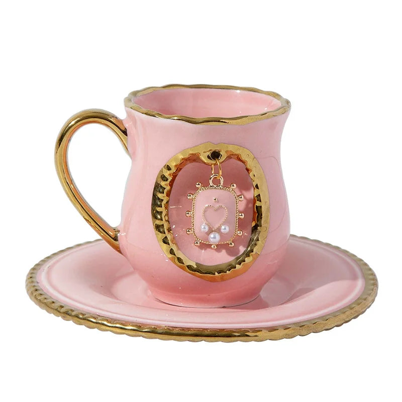 Creative Handmade Porcelain Espresso Cup and Saucer Set Luxury Ceramic Turkish Design for Gifts or Special Occasions
